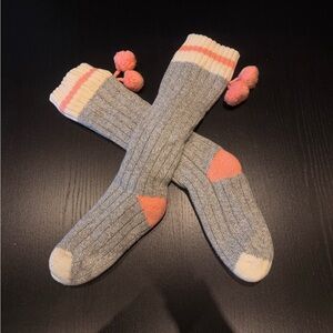Gray and Pink Pom-Pom Socks